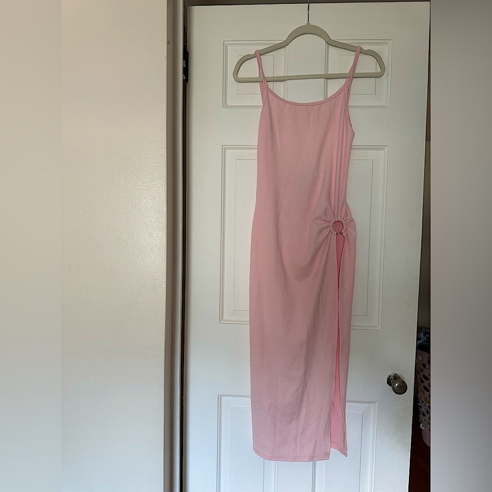 Adika baby pink O-ring high slit dress